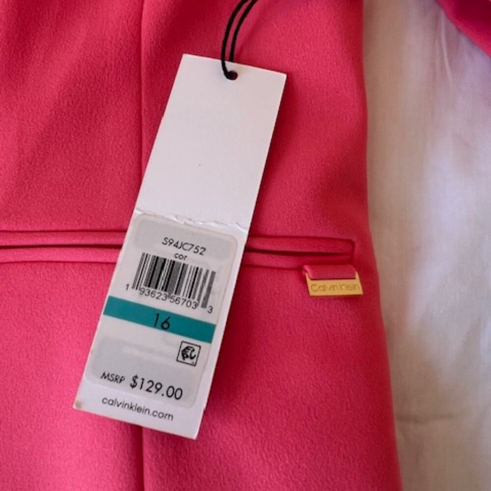 NEW Calvin Klein Coral Pink Blazer. NWT. Size 16. V-neck. Open front. Stretch. - Picture 4 of 7